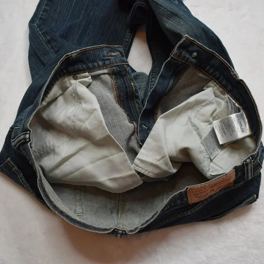 Levis 514 Mens Jeans Sz 36 x 30 Straight Dark Wash Denim Distressed 5 Pocket